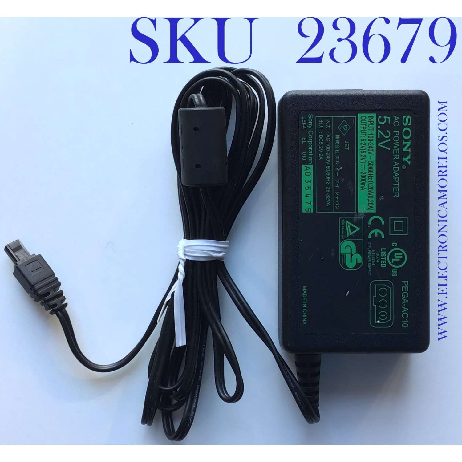ADAPTADOR SONY VCA / NUMERO DE PARTE PEGA-AC10 / MODELO PEGA-AC10 / ENTRADA VCA 100-240V~50-60Hz .26A / SALIDA VCD 5.2V  2000 mA	